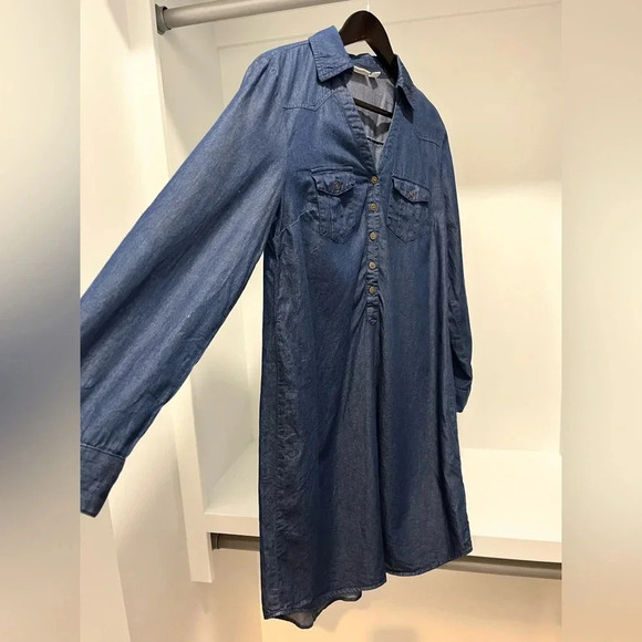 Westport 1962 Chambray Denim Blue Dress Long Sleeve Quarter Button Medium - Picture 3 of 9